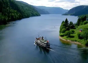Calming Slow TV River Boat Ride Aerial View